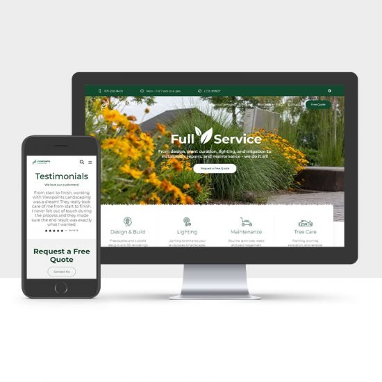 A desktop and a mobile screen displaying the Viewpoints Landscaping website